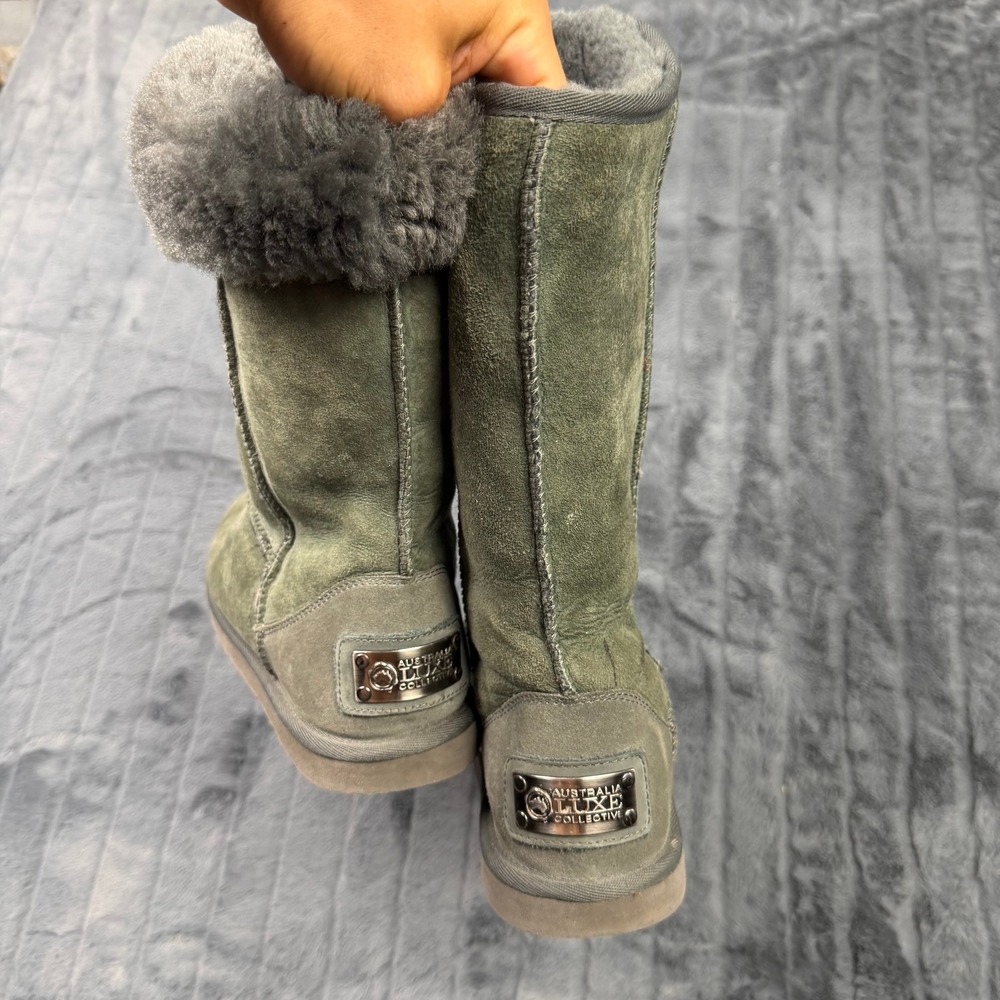 Australia Luxe Collective Cosy Long Boots Womens 9 Green Shearling Suede Tall - Picture 5 of 9